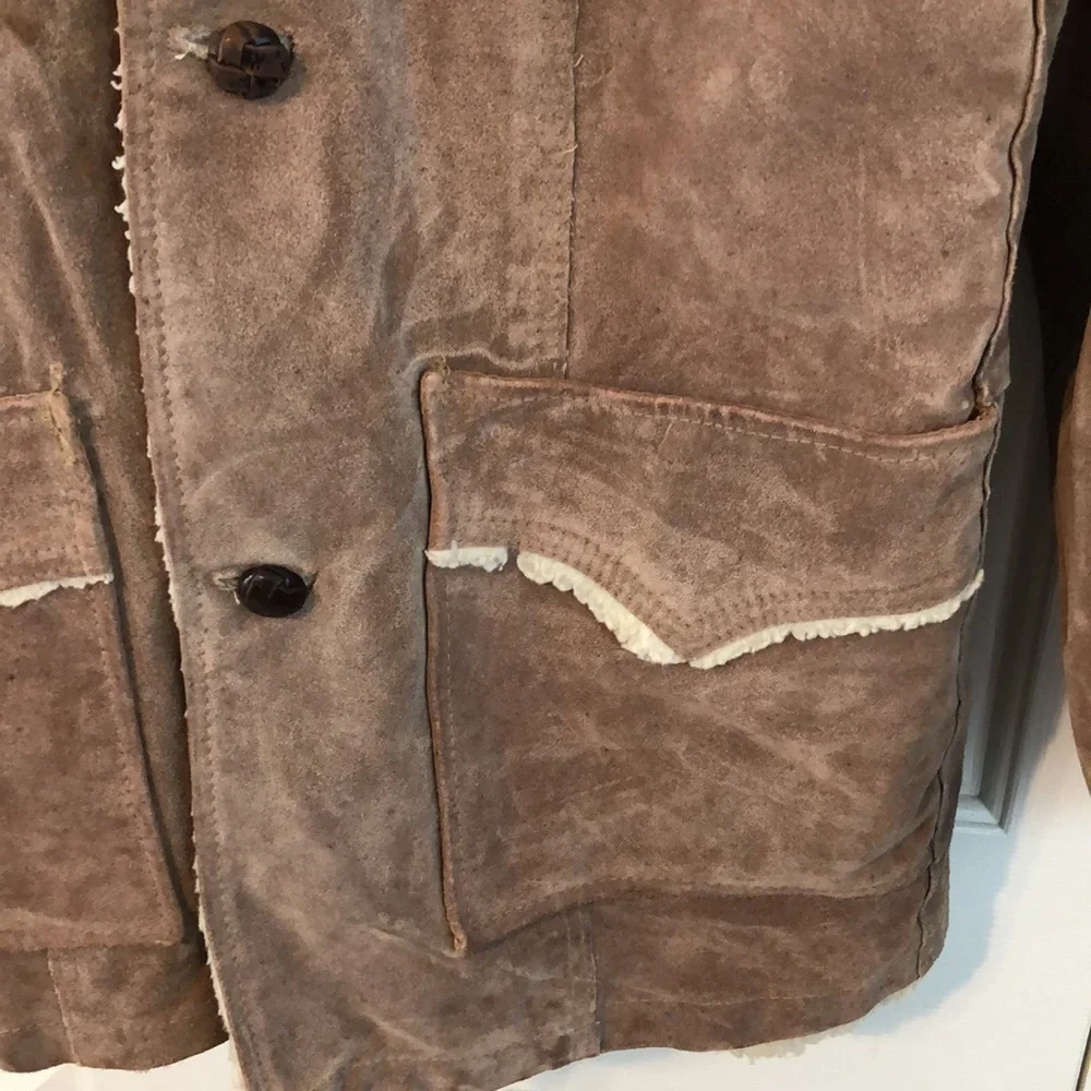 Vintage 70s Marlboro Man Suede Leather Shearling Rancher Coat